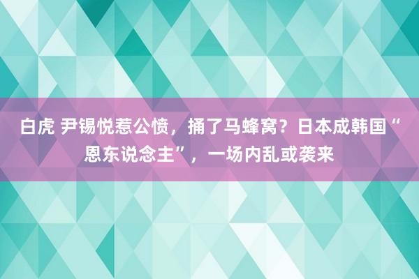 白虎 尹锡悦惹公愤，捅了马蜂窝？日本成韩国“恩东说念主”，一场内乱或袭来