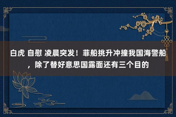 白虎 自慰 凌晨突发！菲船挑升冲撞我国海警船，除了替好意思国露面还有三个目的