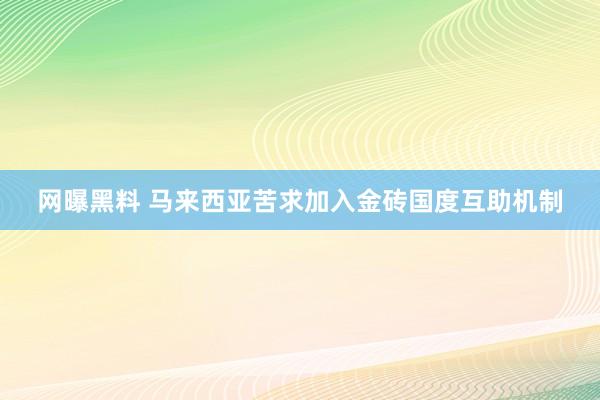 网曝黑料 马来西亚苦求加入金砖国度互助机制